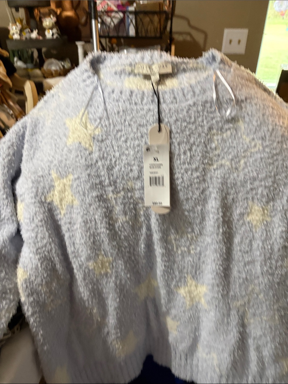 Olive & Oak Plush Star Knit Cardigan - Light Blue & Cream